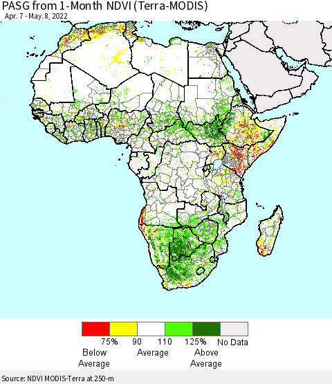 Africa PASG from 1-Month NDVI (Terra-MODIS) Thematic Map For 5/1/2022 - 5/8/2022