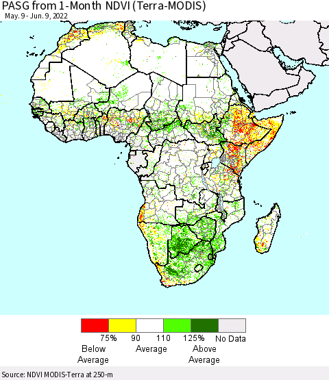 Africa PASG from 1-Month NDVI (Terra-MODIS) Thematic Map For 6/2/2022 - 6/9/2022