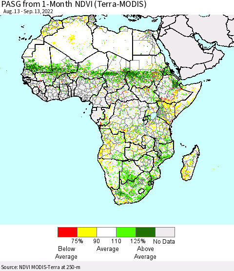 Africa PASG from 1-Month NDVI (Terra-MODIS) Thematic Map For 9/6/2022 - 9/13/2022