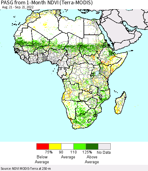 Africa PASG from 1-Month NDVI (Terra-MODIS) Thematic Map For 9/14/2022 - 9/21/2022