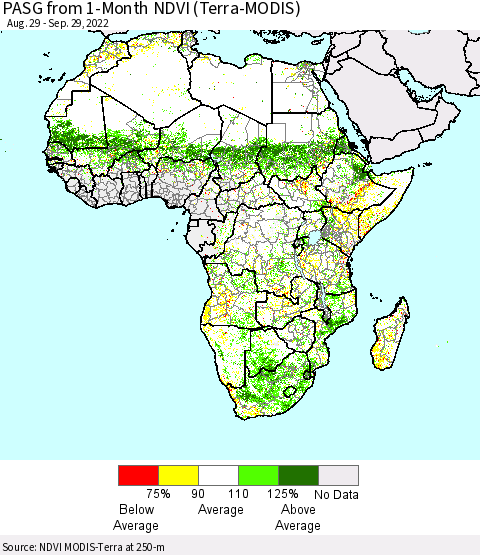 Africa PASG from 1-Month NDVI (Terra-MODIS) Thematic Map For 9/22/2022 - 9/29/2022