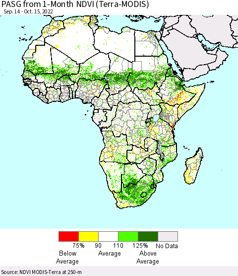 Africa PASG from 1-Month NDVI (Terra-MODIS) Thematic Map For 10/8/2022 - 10/15/2022