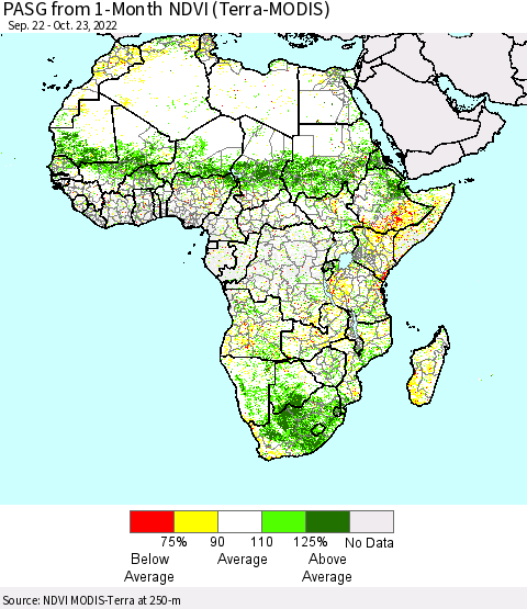 Africa PASG from 1-Month NDVI (Terra-MODIS) Thematic Map For 10/16/2022 - 10/23/2022
