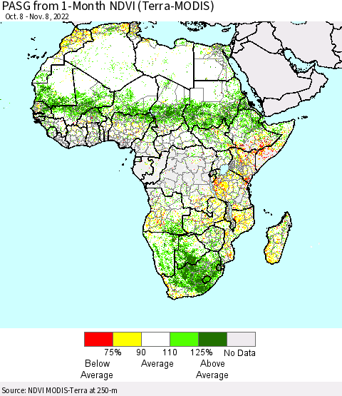 Africa PASG from 1-Month NDVI (Terra-MODIS) Thematic Map For 11/1/2022 - 11/8/2022