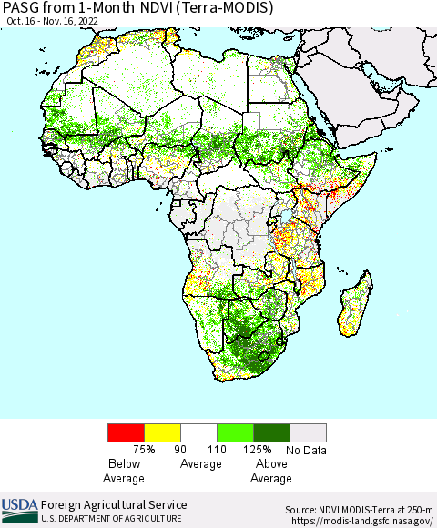 Africa PASG from 1-Month NDVI (Terra-MODIS) Thematic Map For 11/11/2022 - 11/20/2022