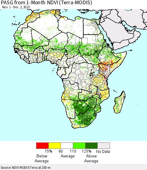 Africa PASG from 1-Month NDVI (Terra-MODIS) Thematic Map For 11/25/2022 - 12/2/2022