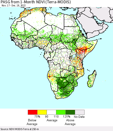 Africa PASG from 1-Month NDVI (Terra-MODIS) Thematic Map For 12/11/2022 - 12/18/2022