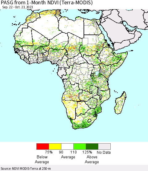 Africa PASG from 1-Month NDVI (Terra-MODIS) Thematic Map For 10/16/2023 - 10/23/2023