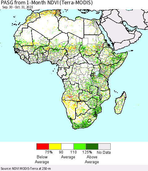 Africa PASG from 1-Month NDVI (Terra-MODIS) Thematic Map For 10/24/2023 - 10/31/2023