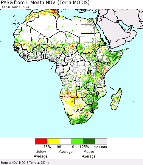 Africa PASG from 1-Month NDVI (Terra-MODIS) Thematic Map For 11/1/2023 - 11/8/2023