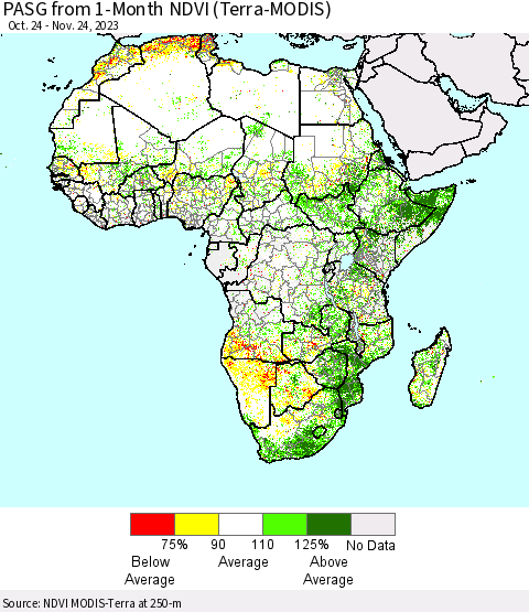 Africa PASG from 1-Month NDVI (Terra-MODIS) Thematic Map For 11/17/2023 - 11/24/2023