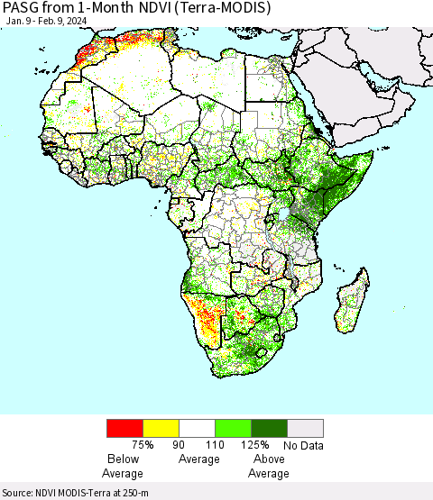 Africa PASG from 1-Month NDVI (Terra-MODIS) Thematic Map For 2/2/2024 - 2/9/2024