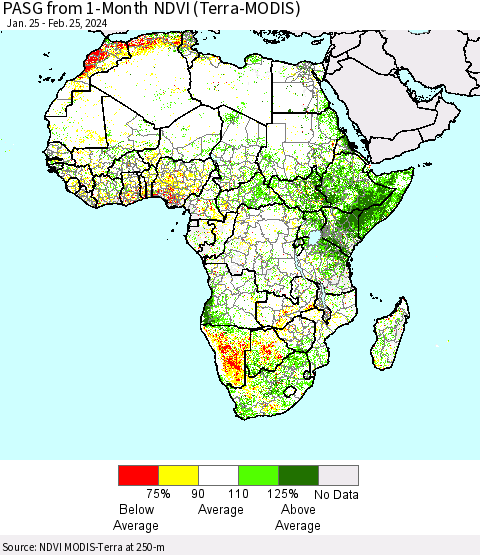 Africa PASG from 1-Month NDVI (Terra-MODIS) Thematic Map For 2/18/2024 - 2/25/2024