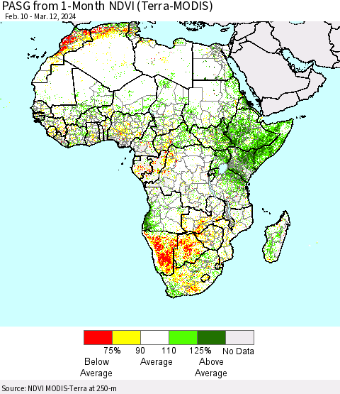 Africa PASG from 1-Month NDVI (Terra-MODIS) Thematic Map For 3/5/2024 - 3/12/2024
