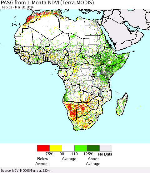 Africa PASG from 1-Month NDVI (Terra-MODIS) Thematic Map For 3/13/2024 - 3/20/2024