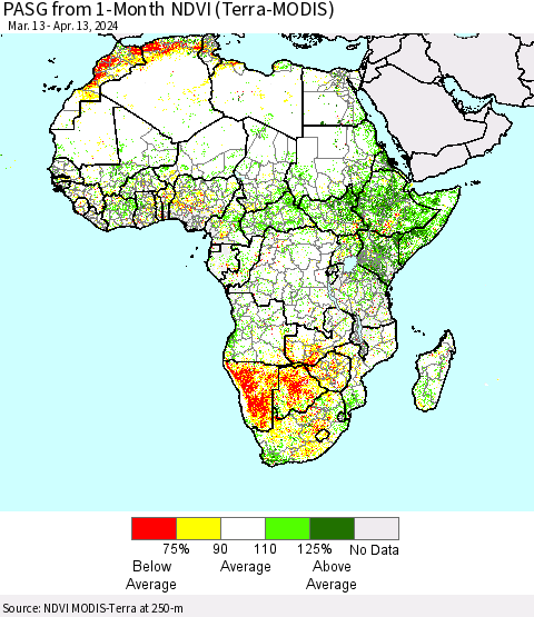 Africa PASG from 1-Month NDVI (Terra-MODIS) Thematic Map For 4/6/2024 - 4/13/2024