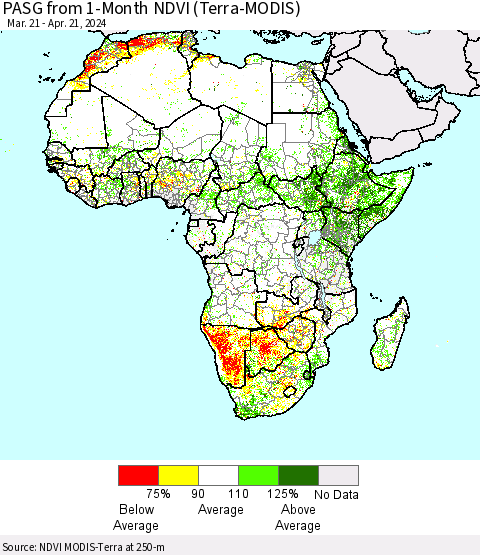 Africa PASG from 1-Month NDVI (Terra-MODIS) Thematic Map For 4/14/2024 - 4/21/2024