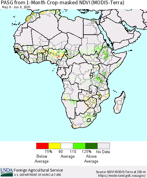 Africa PASG from 1-Month Cropland NDVI (Terra-MODIS) Thematic Map For 6/1/2020 - 6/10/2020