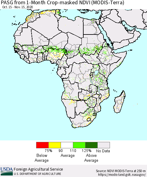 Africa PASG from 1-Month Cropland NDVI (Terra-MODIS) Thematic Map For 11/11/2020 - 11/20/2020