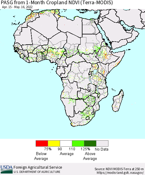 Africa PASG from 1-Month Cropland NDVI (Terra-MODIS) Thematic Map For 5/11/2022 - 5/20/2022