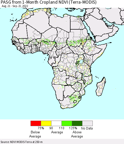 Africa PASG from 1-Month Cropland NDVI (Terra-MODIS) Thematic Map For 9/14/2022 - 9/21/2022