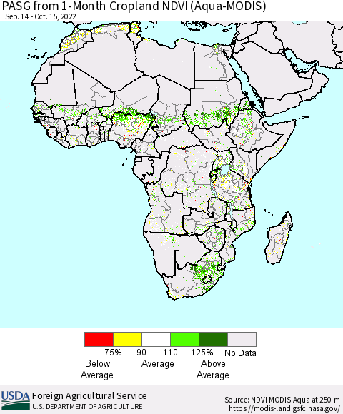 Africa PASG from 1-Month Cropland NDVI (Terra-MODIS) Thematic Map For 10/11/2022 - 10/20/2022