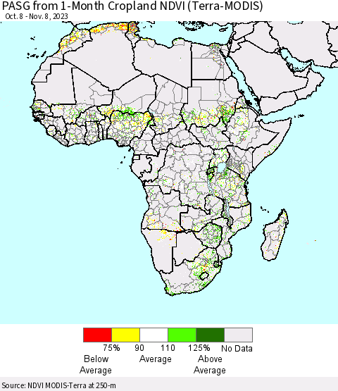 Africa PASG from 1-Month Cropland NDVI (Terra-MODIS) Thematic Map For 11/1/2023 - 11/8/2023