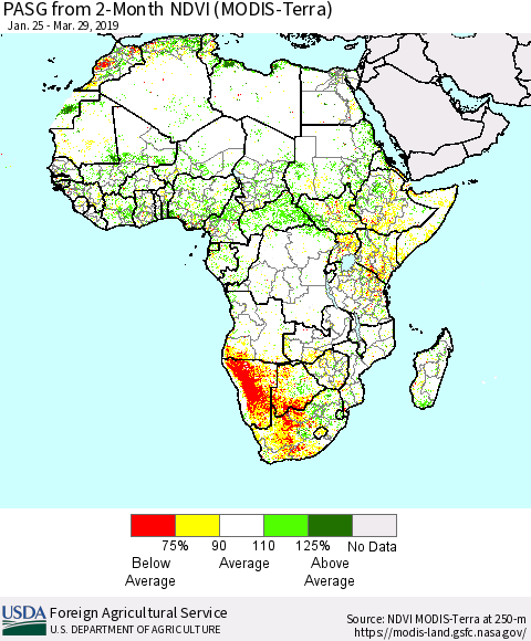 Africa PASG from 2-Month NDVI (Terra-MODIS) Thematic Map For 3/21/2019 - 3/31/2019