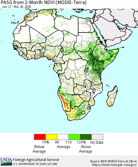 Africa PASG from 2-Month NDVI (Terra-MODIS) Thematic Map For 3/11/2020 - 3/20/2020