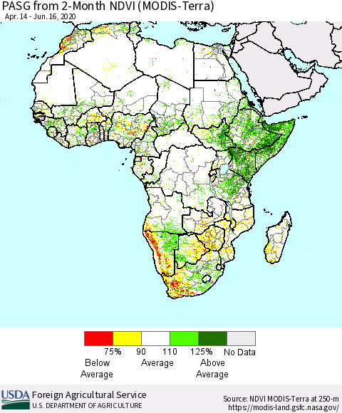 Africa PASG from 2-Month NDVI (Terra-MODIS) Thematic Map For 6/11/2020 - 6/20/2020
