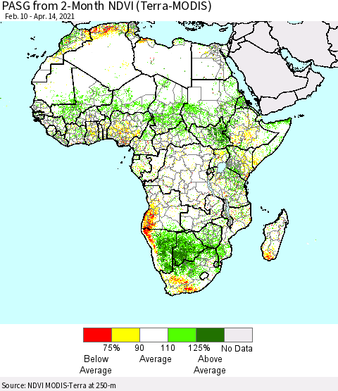 Africa PASG from 2-Month NDVI (Terra-MODIS) Thematic Map For 4/7/2021 - 4/14/2021