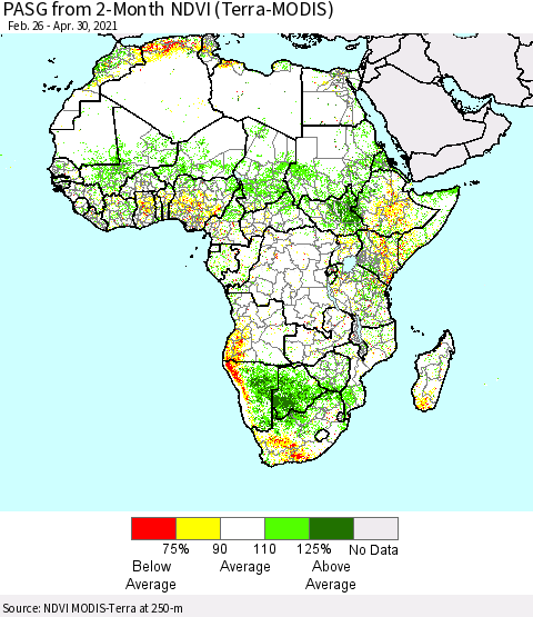 Africa PASG from 2-Month NDVI (Terra-MODIS) Thematic Map For 4/23/2021 - 4/30/2021