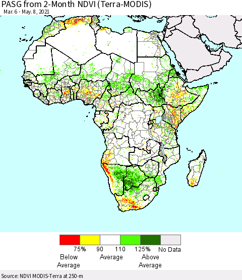 Africa PASG from 2-Month NDVI (Terra-MODIS) Thematic Map For 5/1/2021 - 5/8/2021