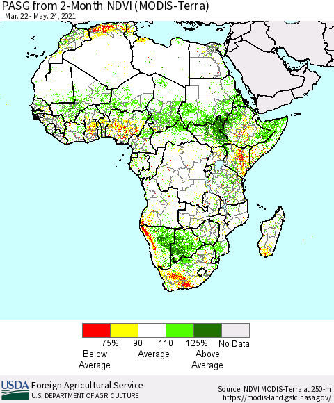 Africa PASG from 2-Month NDVI (Terra-MODIS) Thematic Map For 5/21/2021 - 5/31/2021