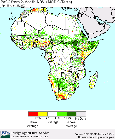 Africa PASG from 2-Month NDVI (Terra-MODIS) Thematic Map For 6/21/2021 - 6/30/2021