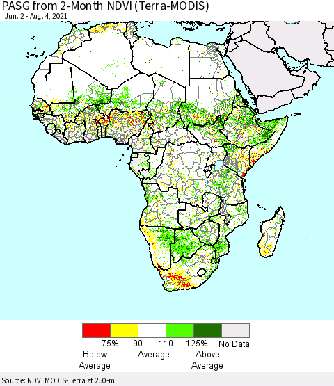 Africa PASG from 2-Month NDVI (Terra-MODIS) Thematic Map For 7/28/2021 - 8/4/2021