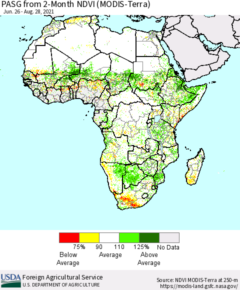 Africa PASG from 2-Month NDVI (Terra-MODIS) Thematic Map For 8/21/2021 - 8/31/2021