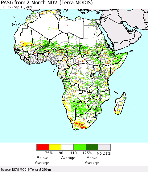 Africa PASG from 2-Month NDVI (Terra-MODIS) Thematic Map For 9/6/2021 - 9/13/2021