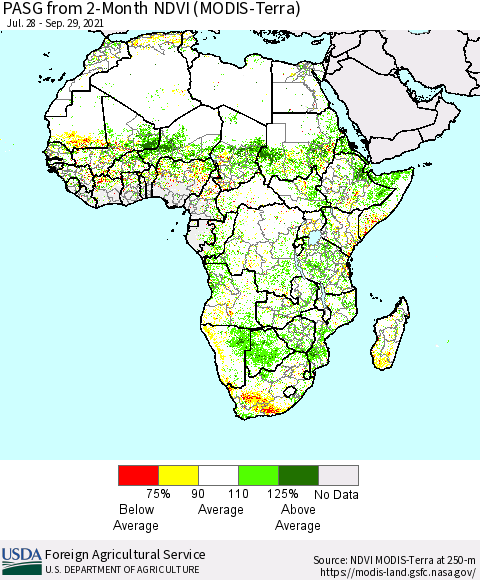Africa PASG from 2-Month NDVI (Terra-MODIS) Thematic Map For 9/21/2021 - 9/30/2021