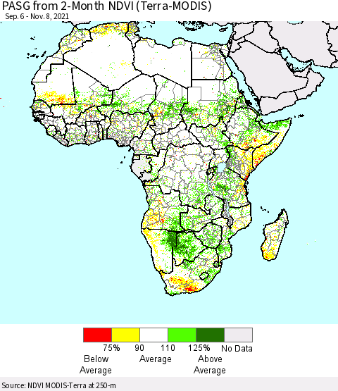 Africa PASG from 2-Month NDVI (Terra-MODIS) Thematic Map For 11/1/2021 - 11/8/2021