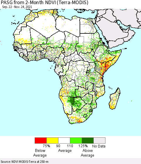 Africa PASG from 2-Month NDVI (Terra-MODIS) Thematic Map For 11/17/2021 - 11/24/2021