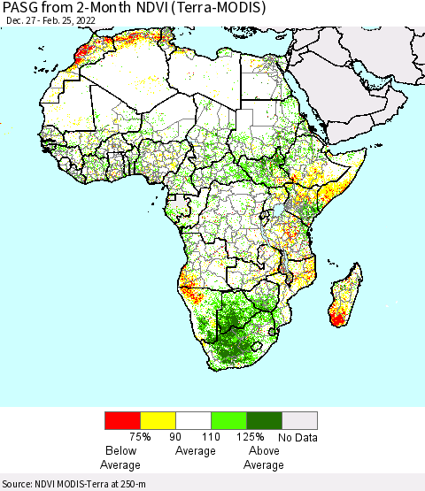 Africa PASG from 2-Month NDVI (Terra-MODIS) Thematic Map For 2/18/2022 - 2/25/2022