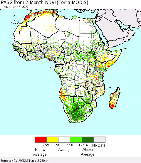 Africa PASG from 2-Month NDVI (Terra-MODIS) Thematic Map For 2/26/2022 - 3/5/2022