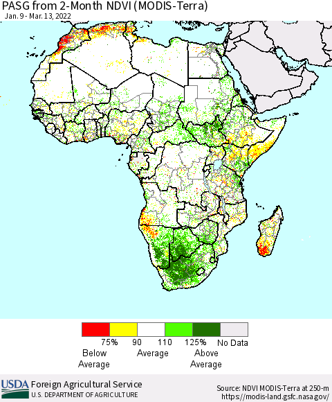 Africa PASG from 2-Month NDVI (Terra-MODIS) Thematic Map For 3/11/2022 - 3/20/2022