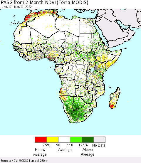 Africa PASG from 2-Month NDVI (Terra-MODIS) Thematic Map For 3/14/2022 - 3/21/2022