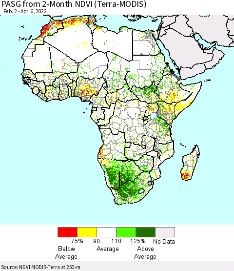 Africa PASG from 2-Month NDVI (Terra-MODIS) Thematic Map For 3/30/2022 - 4/6/2022