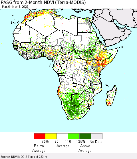 Africa PASG from 2-Month NDVI (Terra-MODIS) Thematic Map For 5/1/2022 - 5/8/2022