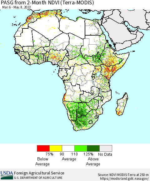 Africa PASG from 2-Month NDVI (Terra-MODIS) Thematic Map For 5/1/2022 - 5/10/2022