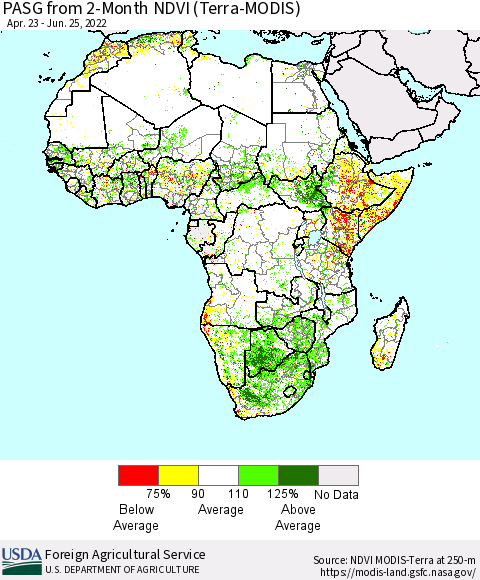 Africa PASG from 2-Month NDVI (Terra-MODIS) Thematic Map For 6/21/2022 - 6/30/2022