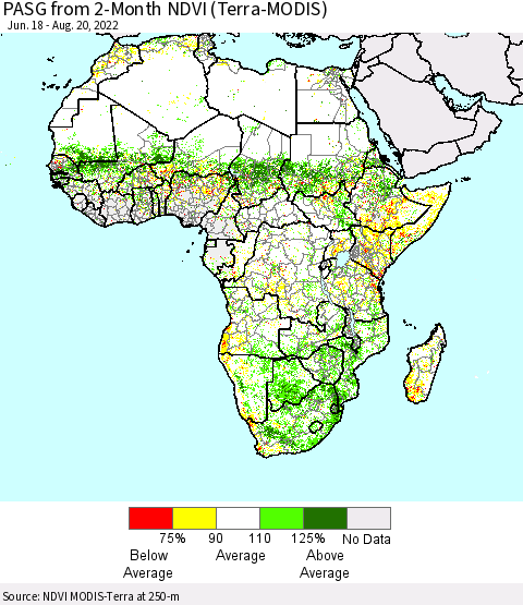 Africa PASG from 2-Month NDVI (Terra-MODIS) Thematic Map For 8/11/2022 - 8/20/2022